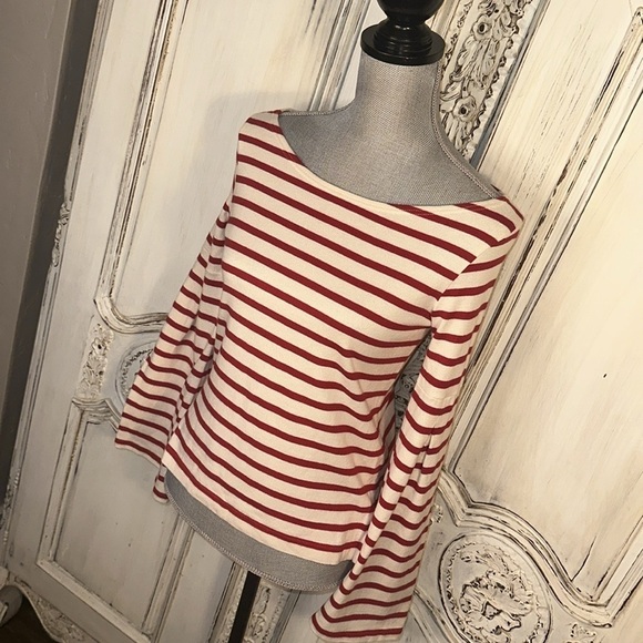 Madewell x Armor Lux Made in France Red and Cream Long Bell Sleeves Top - Picture 3 of 12